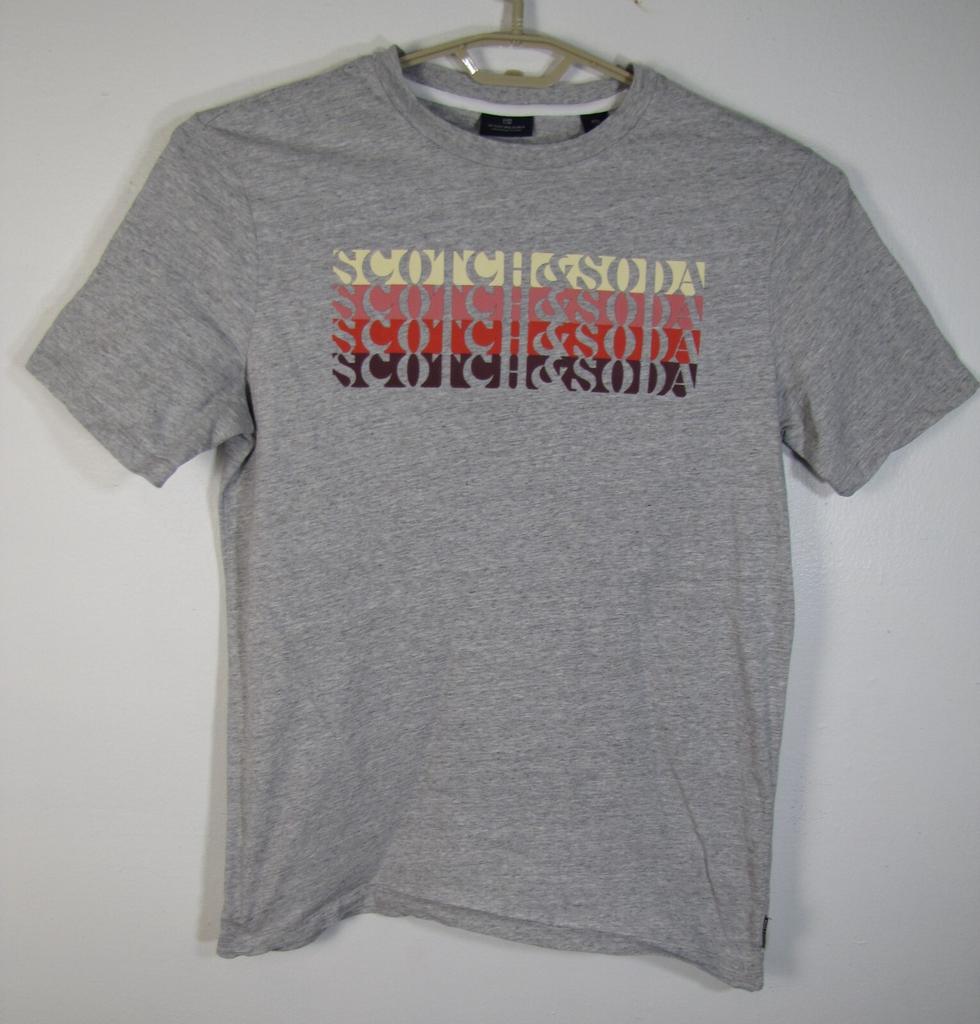 Scotch & Soda Размер Medium Серая Хлопковая Футболка с Коротким Рукавом, Круглым Вырезом и Выпуклым Логотипом, Унисекс