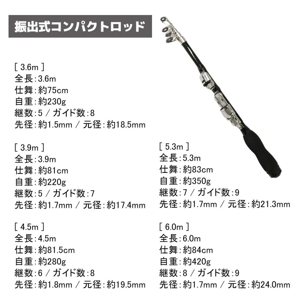 Orurudo Fishing Tackle Telescopic Compact Rod, 2.3m Carbon Fiber, with Orcus 800 Spinning Reel (qb300083b05n0)