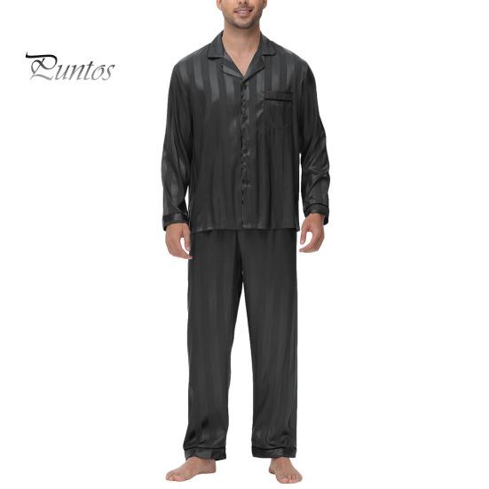 2 шт./компл. Шелковый атласный мужской пижамный комплект с пуговицами, длинными рукавами, верхом из пижамы с воротником-стойкой, пуговицами спереди, нагрудным карманом, длинными штанами, одежда для сна