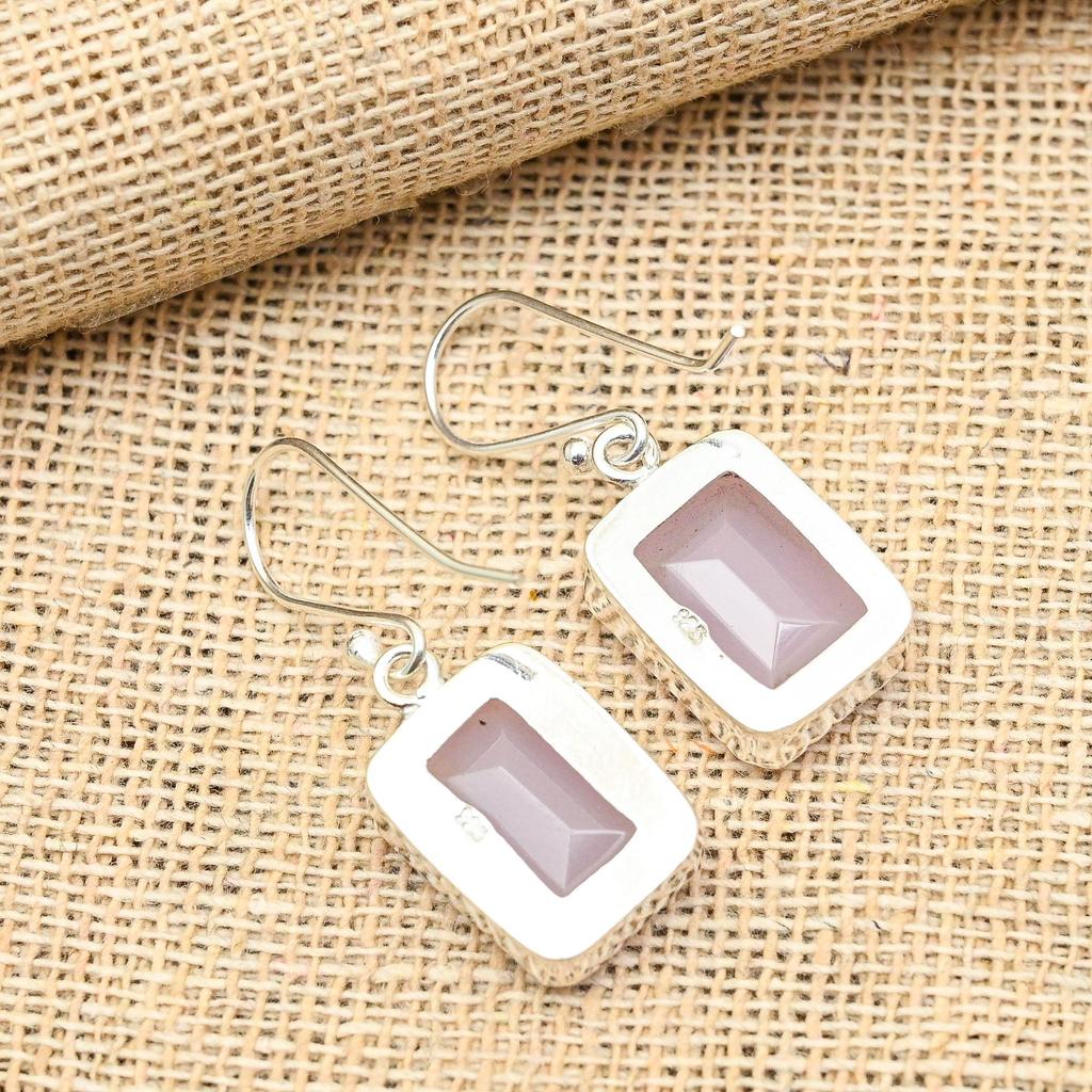 Pink Chalcedony Gemstone 925 Sterling Silver Handmade Lovely Jewelry Earrings For Women