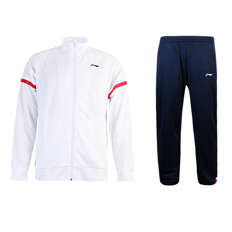 Li Ning Badminton Series Logo Print Zip Collar Elastic Waist Sports Pants Hoodie Set Men Sportswear AWET009-2
