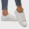 2025 Autumn Women's Lace-up Leather Panel Sneakers - Large Size White & Black Casual Shoes for Students
