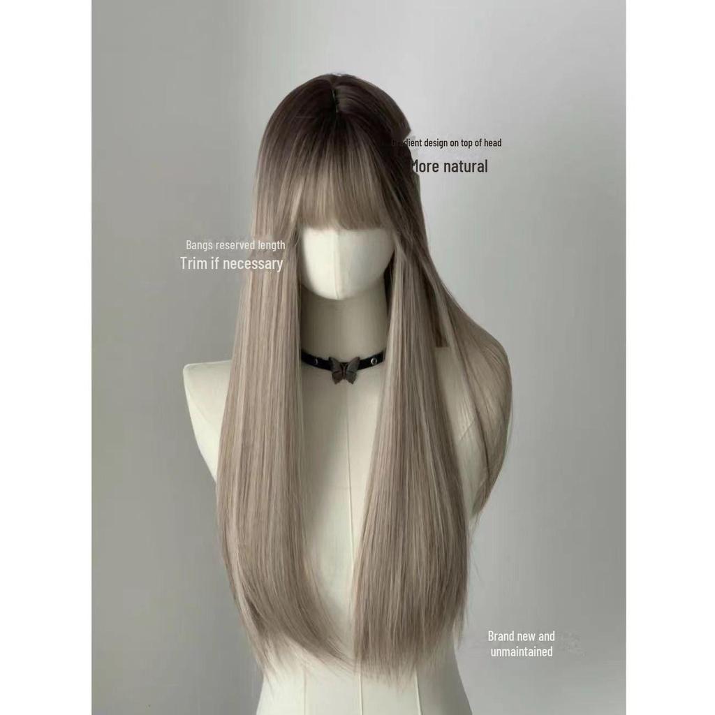 Супер горячий градиентный окрашенный длинный прямой парик в азиатском стиле с челкой - европейский и американский полный парик