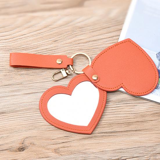 Love Heart Shape Makeup Mirror Waterproof Faux Leather Vanity Mirror Keychain Portable Travel Women Handheld Cosmetic Mirror Bag Pendant