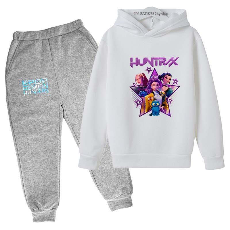 Kpop Demon Hunters Hot Cartoon Print Kids Autumn Spring Casual 2pcs Hoodie+Pants Tracksuits 2-13 Years Boys Girls Clothes Sets