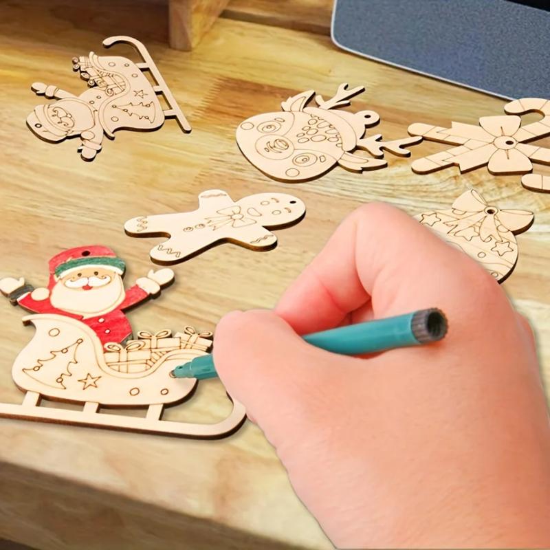 10 шт. Классическая деревянная подвеска в виде головы оленя, подходит для рукоделия своими руками, подходит для украшения деревьев и вечеринок