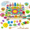 Montessori Toys,6 In 1 Wooden Preschool Educational Toys,Magnetic Fishing Game,Fine Motor Skills Math Learning for 3 Year Old Toddlers Boys Girls