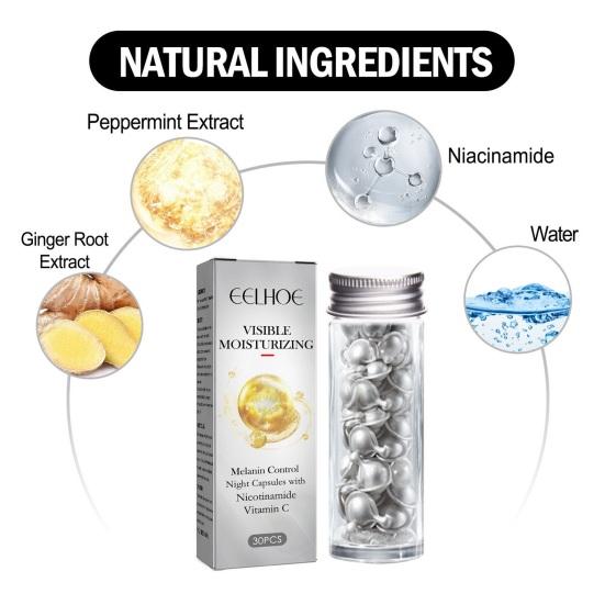 30 шт., осветляющие капсулы с ниацинамидом, сыворотка, корректирующая темные пятна, уменьшающая пятна, увлажняющая, укрепляющая эссенция для кожи