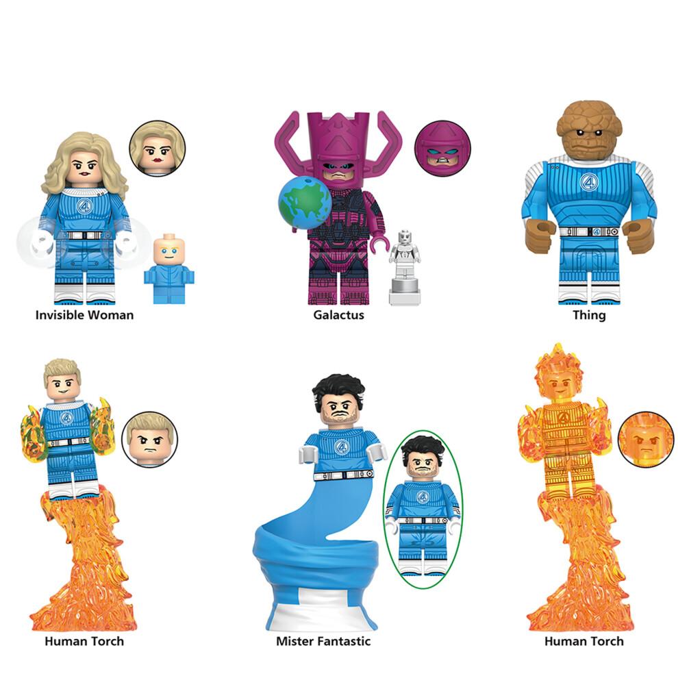 (6PCS Fantastic Four) 45PCS Fantastic Four Human Torch Stone Man Minifigures Building Blocks Kid Toys