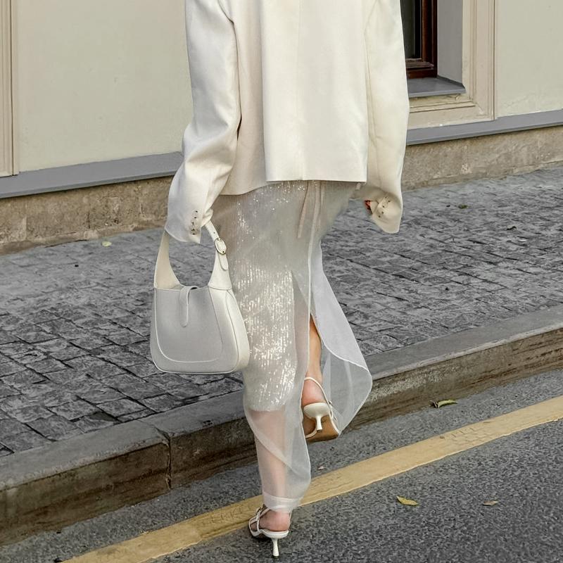 Сексуальная прозрачная сетчатая юбка женская белая с высокой талией и разрезом свободная длинная юбка осенняя уличная мода клубная вечеринка юбка женская