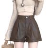 Women's High Waist PU Leather Shorts: Slim, Casual, Wide-Leg Design for Spring, Autumn, and Winter.