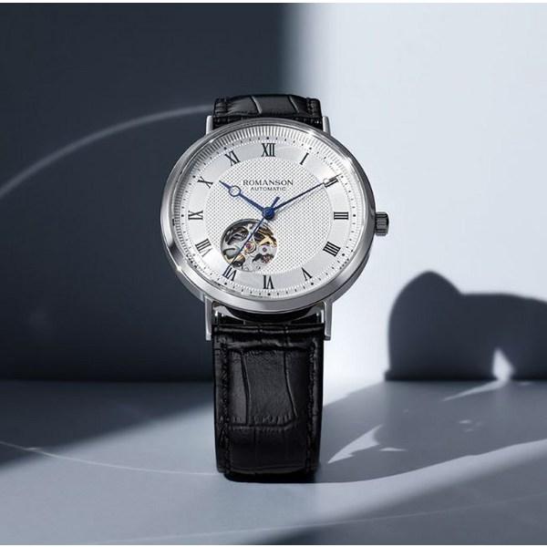 Romanson Черные кожаные часы Kairos Classic Open Heart RWTLRM1B2400WHSI2 + подарочный пакет