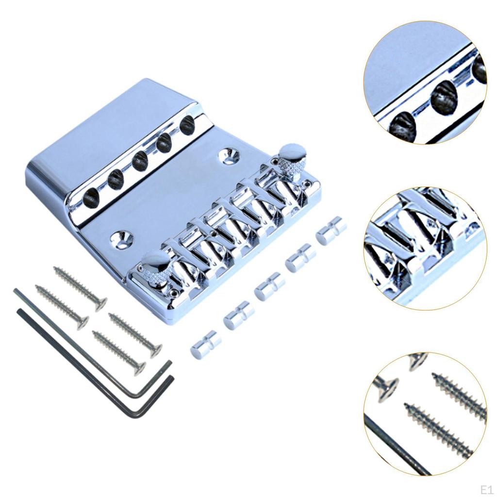 Bass Guitar Bridge, Metal Parts Adjustable DIY Accs with Wrench Screw, 5 String for Playing,