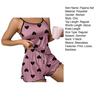 2 Pcs/Set Women Summer Pajama Set Heart Print Backless Sleeveless Spaghetii Strap Shirring Edge Elastic Waist Shorts Vest Set Sleepwear Daily