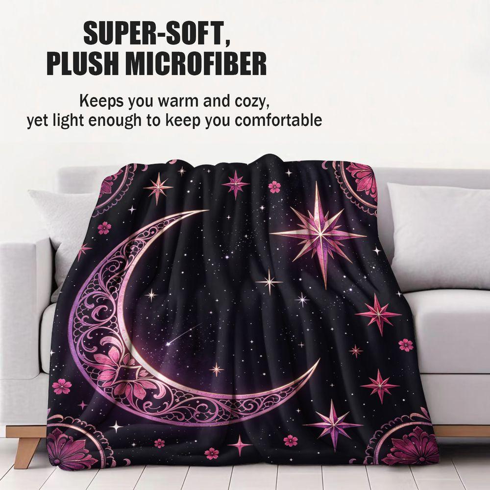 Celestial Moon Star Print Flannel Blanket Soft Warm Throw Blanket Digital Printed Cozy Bed Sofa Decor Gift Blanket All Season