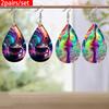 2 Pairs/Set Creative Coffee Cup Colorful Cloud Planet PU Leather Earrings Women's Fashion Drop Dangle Earrings