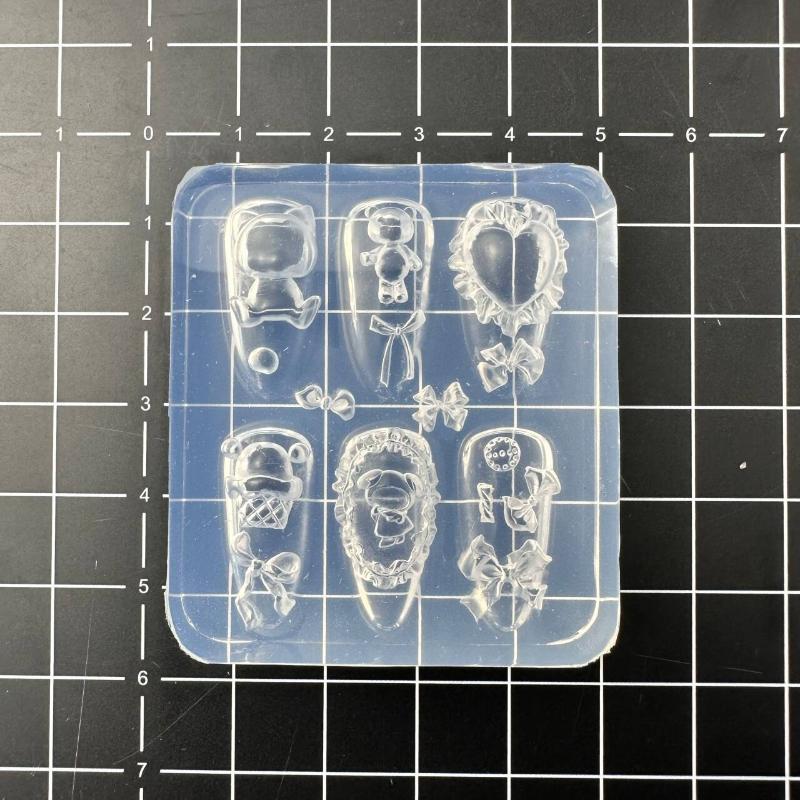 Кружевной Бант Клубника 3D Силиконовая Форма DIY Декор для Ногтей Мультяшный Кролик Цветок Прозрачная Форма Инструмент для Дизайна Маникюра