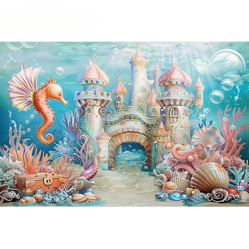 Underwater World Backdrop Summer Mermaid Ocean Castle Kid Birthday Party Cake Smash Decor Banner Photography Background