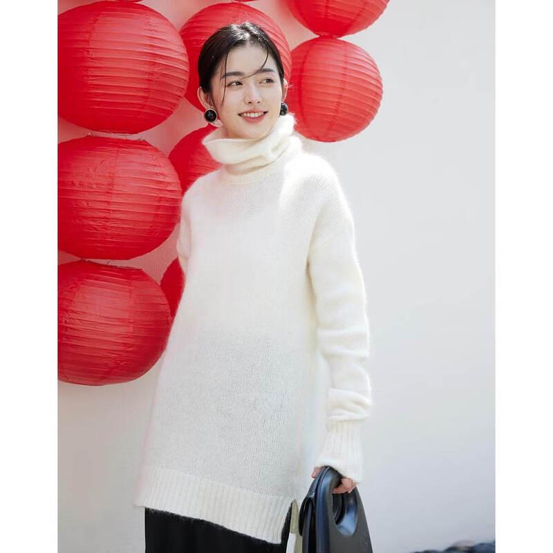 SinoFude Women's Wool Blend High-Neck Knit Sweater