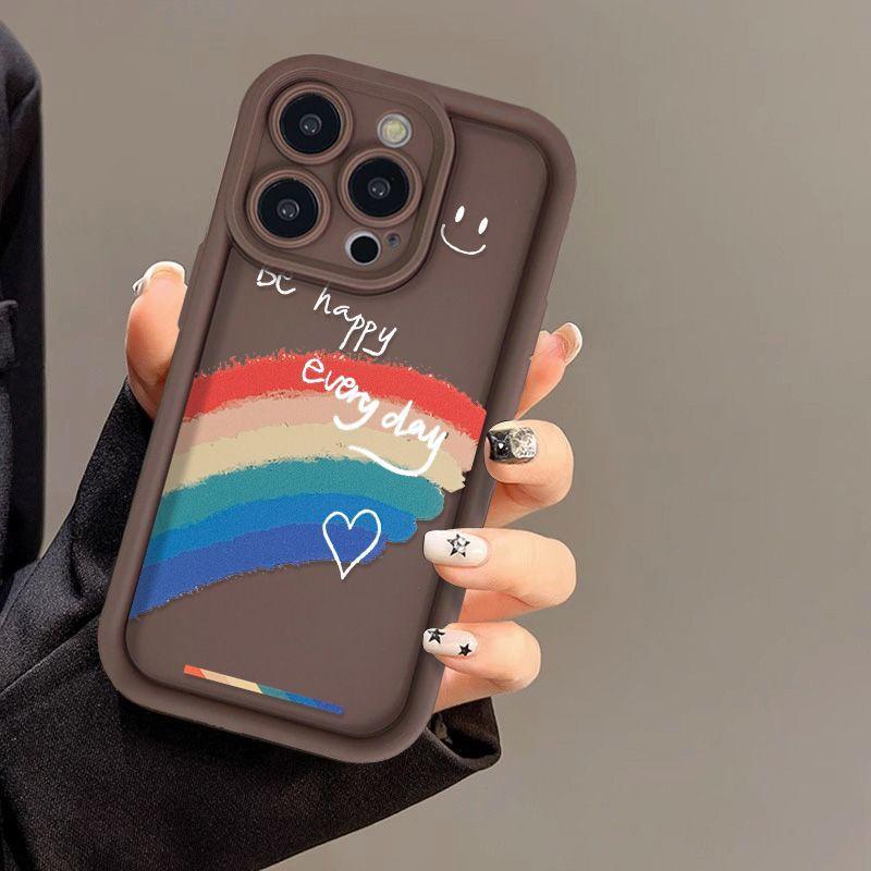 Белый персонаж смайлик радуга для чехла мобильного телефона iPhone17promax 16 Apple 14 матовый 16/15 премиум 13