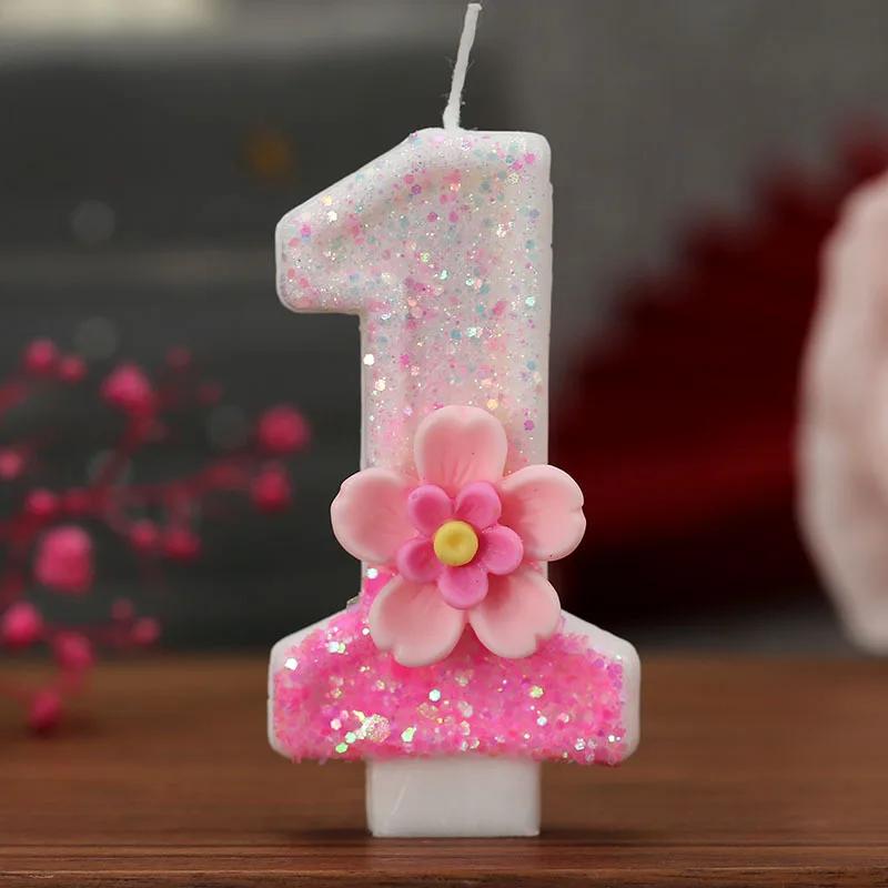 Birthday Candle Cake Topper Colour Changing Creative Number 0-9 Candle Flowers Digital Candles Girl Birthday Party Decoration