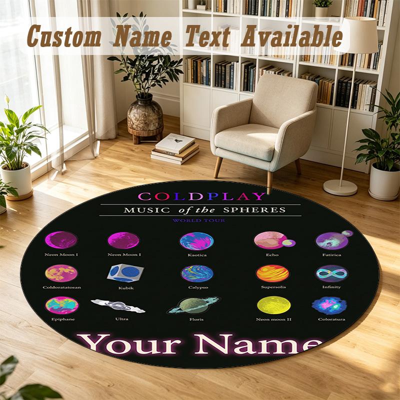 Coldplay Personalized Round Rug Support Custom Name, Soft Home Decor Mat