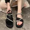Fashion Pearl Sandals For Woman Roman Style Platform Summer 2024 Footwear Women's Shoes Original Casual With Chic Point Hot Offer Luxury