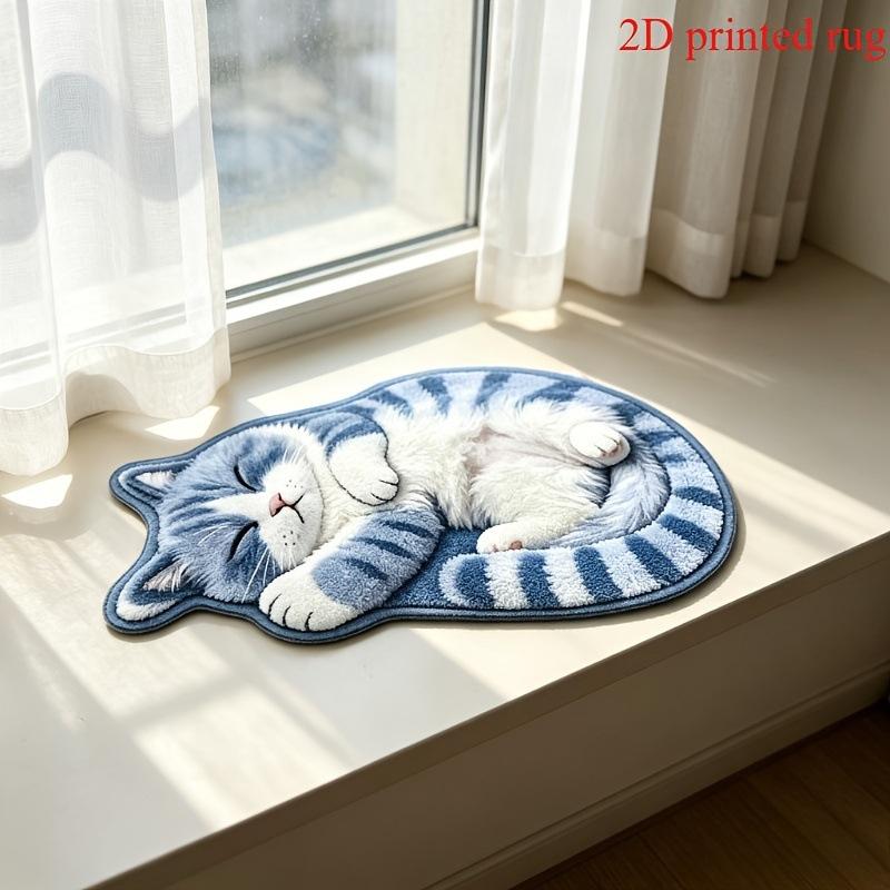 Orange Cat Irregular Runner Rug Cute Fat Cat Shape Non‑Slip Long Floor Mat for Bedroom Bedside Home Decor