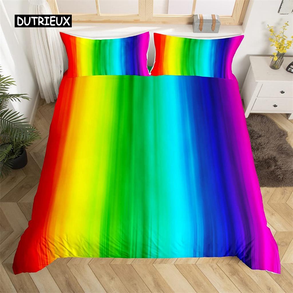 Rainbow Gradient Duvet Cover Set Queen Size Rainbow for Kids Girls Cute Style Bedding Set Polyester Single King Twin Quilt Cover