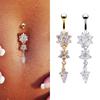 Women Beauty Crystal Flower Dangle Navel Belly Button Ring Body PiercingJewelry