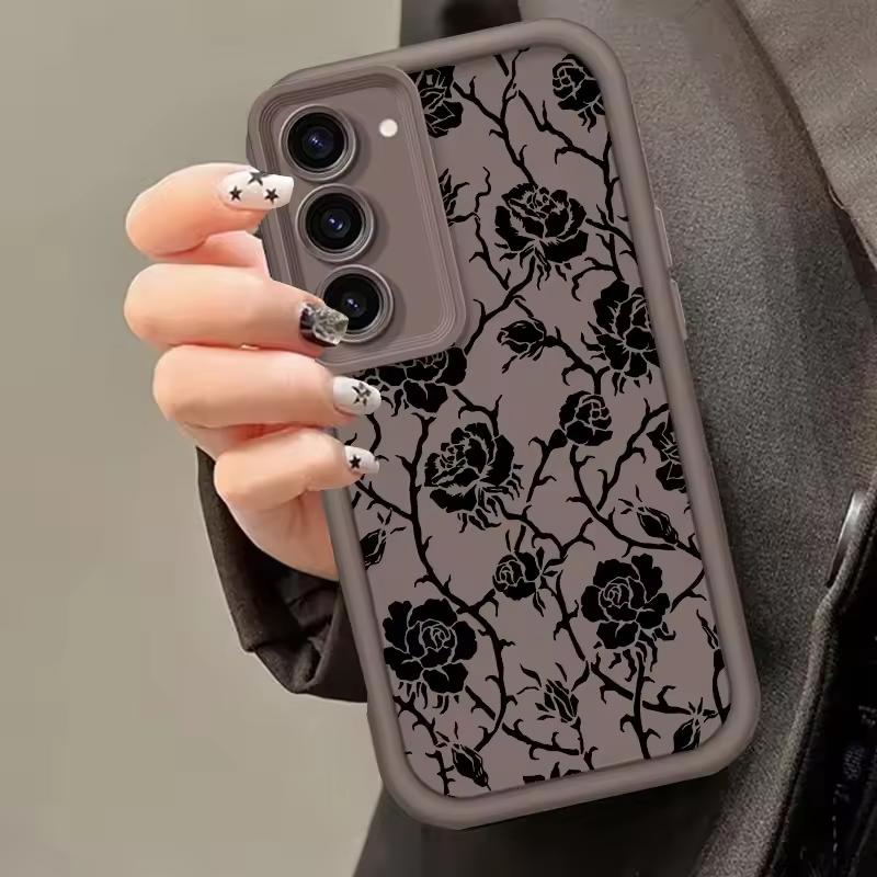 Черная Роза Цветок INS Для Samsung Galaxy Чехол S24 S23 S22 S21 Ultra Plus Fe A55 A54 A53 A52 A35 A25 A15 A14 5G Телефон Y2k Обложка