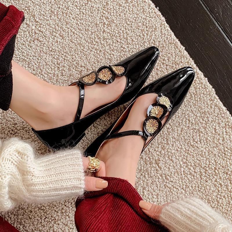 Туфли Мэри Джейн с острым носком, деловые, повседневные, женские, удобные, с ремешком на щиколотке, из искусственной кожи, без застежек, туфли на плоской подошве с пряжкой для вечернего платья