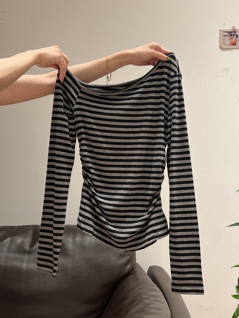 Весна Осень Спущенные плечи Сексуальная Модная футболка Женская Длинный рукав На все случаи жизни Облегающая Футболка Пуловер Топ