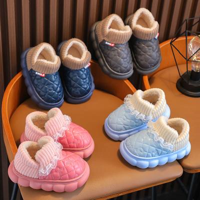 Детская хлопковая обувь для зимы, теплая, плюс бархат, утолщенная искусственная кожа, водонепроницаемая, мягкая подошва, нескользящая, с рисунком кролика, для мальчиков и девочек, детские туфли 22-35