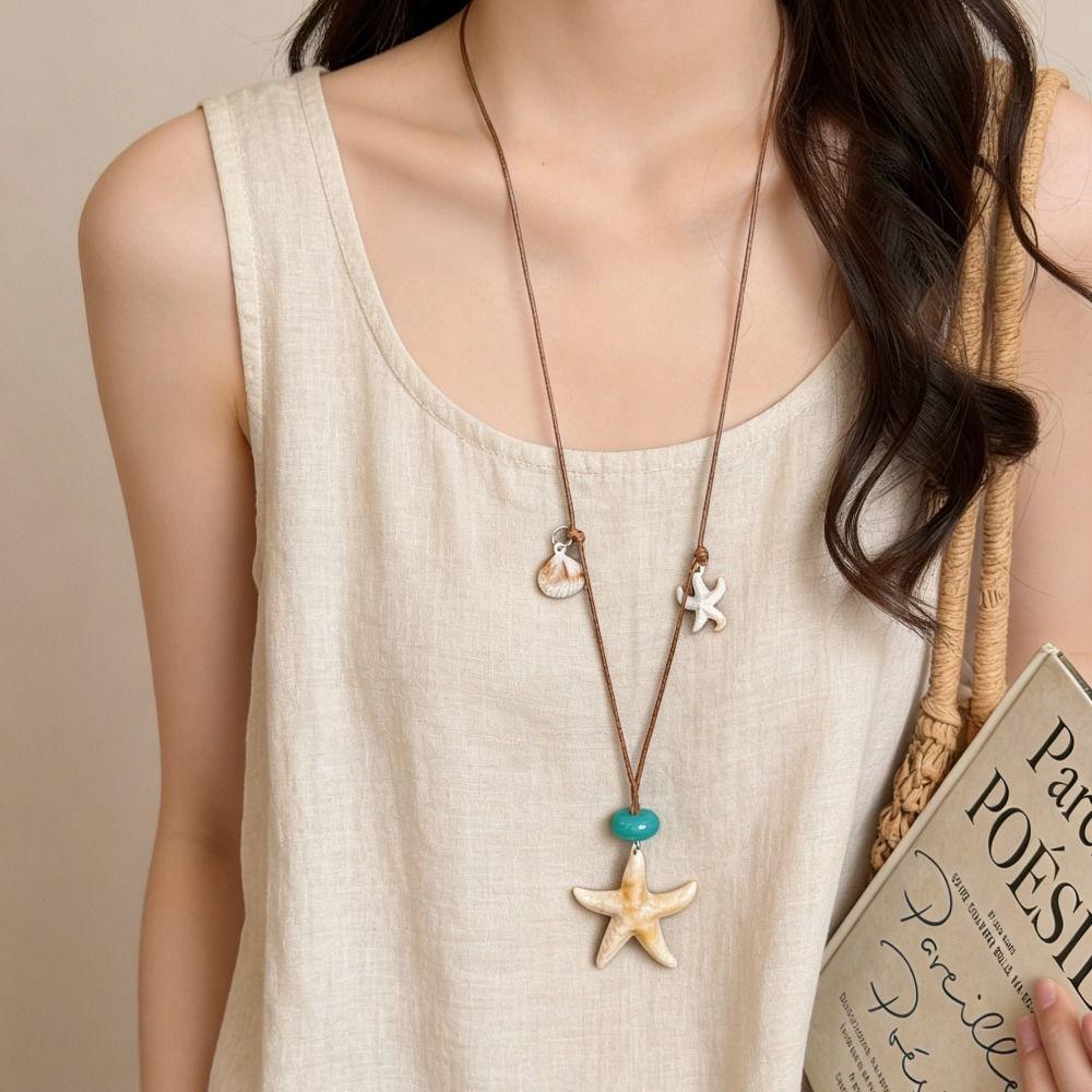 Bohemian Shell Beaded Necklace Wax Rope Beach Vacation Jewelry Fashion Wax Rope Necklace For Women