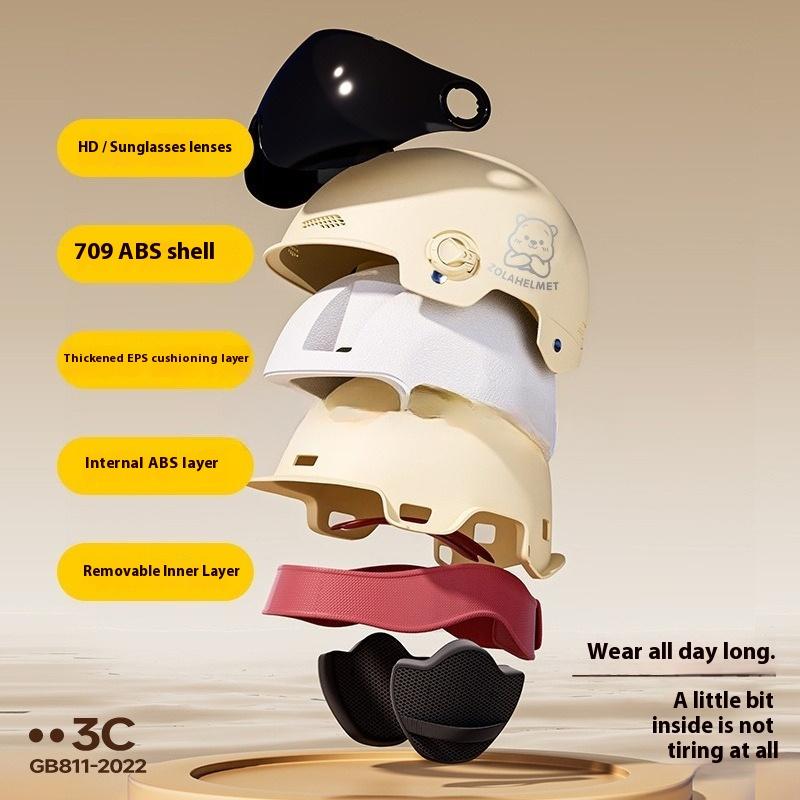 Bear Helmet, Electric Car, Half Helmet, Sunscreen for Women, Ventilated and Light, Wholesale with Ear Protectors, Warm In Winter