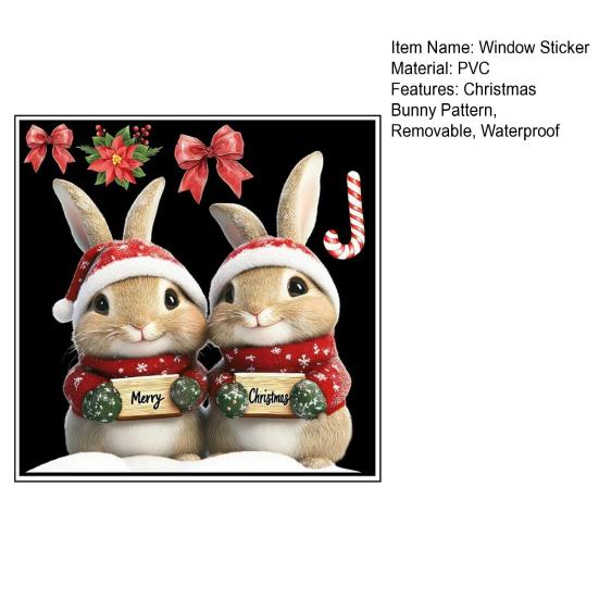 Счастливого Рождества Кролик Статичная Наклейка на Окно Съемная Водонепроницаемая Шапка Санты Пара Зайчик Праздничная