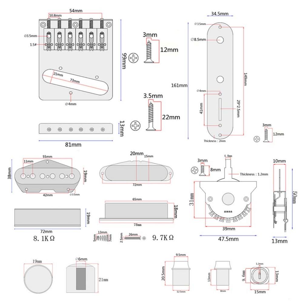 Ogdni 6 струн седло бридж пластина 3 позиционный переключатель пластина управления гитарный гриф звукосниматель набор для замены электрогитары Telecaster (черный)