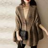 Tooxika Women's Autumn And Winter New Retro Plaid Loose Versatile Shawl Cape Coat