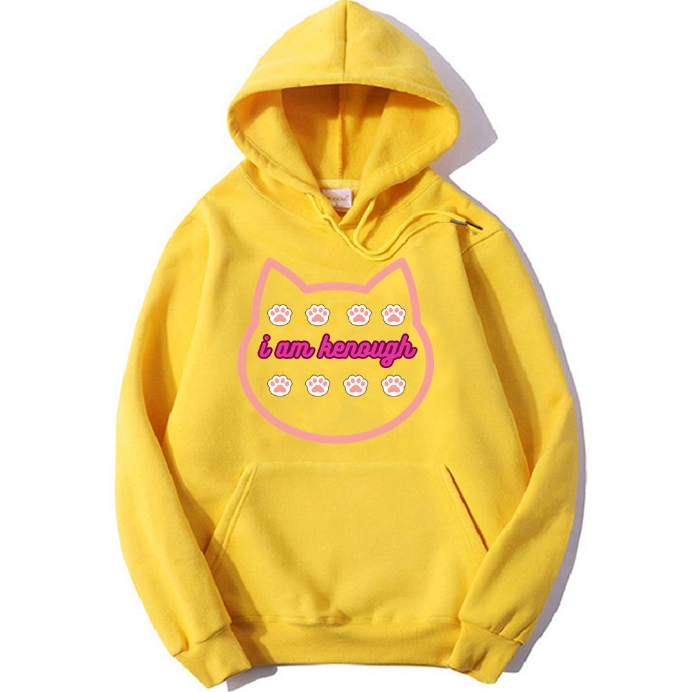 I Am Kenough Barbenheimer Hot Pink Hoodies Cat Cute Graphic Print Sweatshirts Long Sleeve Women Fleece Pullovers Hooded Clothing