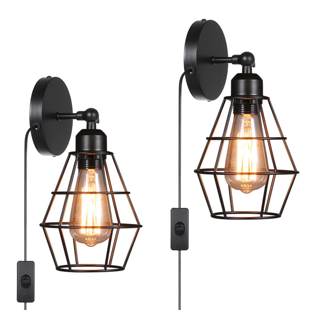 AC 220-240V Wall Light Shade E27 Base with Switch Indoor Wall Sconce Vintage Style Lampshade for Bedroom Living Room Porch Corridor 2pack bulb