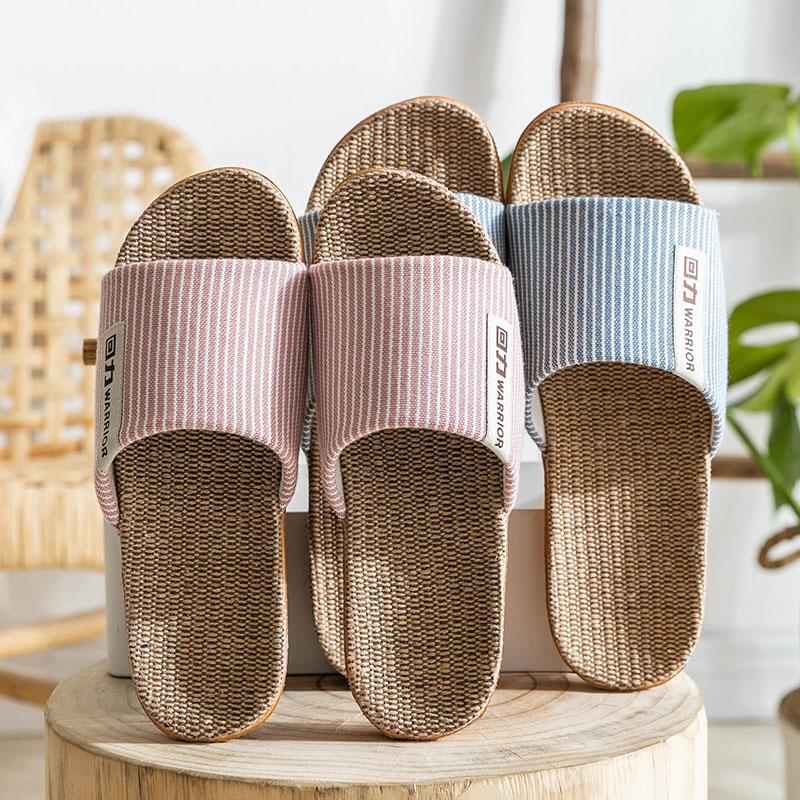 Simple Home Slippers Non Slip Natural Materials Comfortable Breathable Summer Family Slippers Pantoufles Pour Dames Slippers Bathroom Linen Slippers