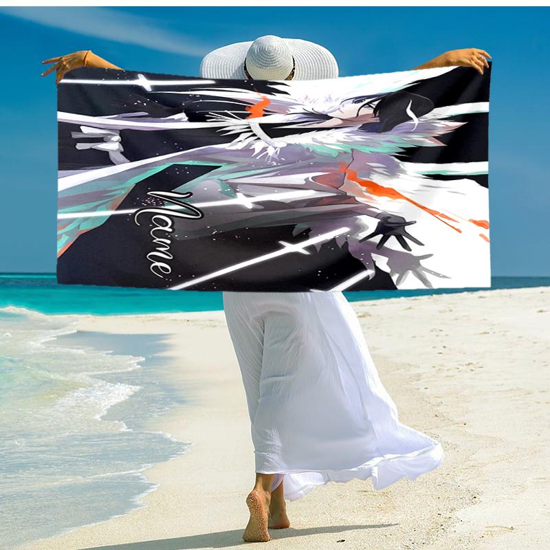Personalized customized proof beach towel with Byakuya Kuchiki pattern - soft, absorbent, quick-drying, perfect swimming, camping&bathing