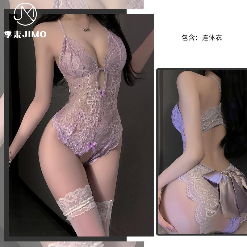 Sexy underwear big bow sexy lace seduction chest pad open onesie hot free women