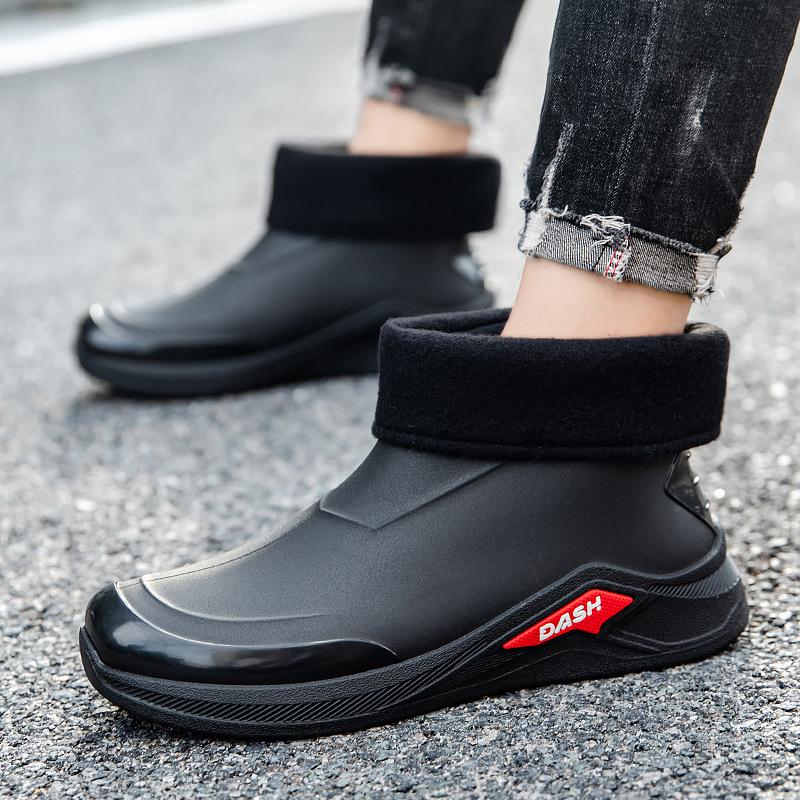 Мужские модные короткие непромокаемые сапоги, нескользящие, водонепроницаемые, кухонные, резиновые сапоги, мягкая подошва, износостойкая обувь для автомойки, для работы и отдыха на воде
