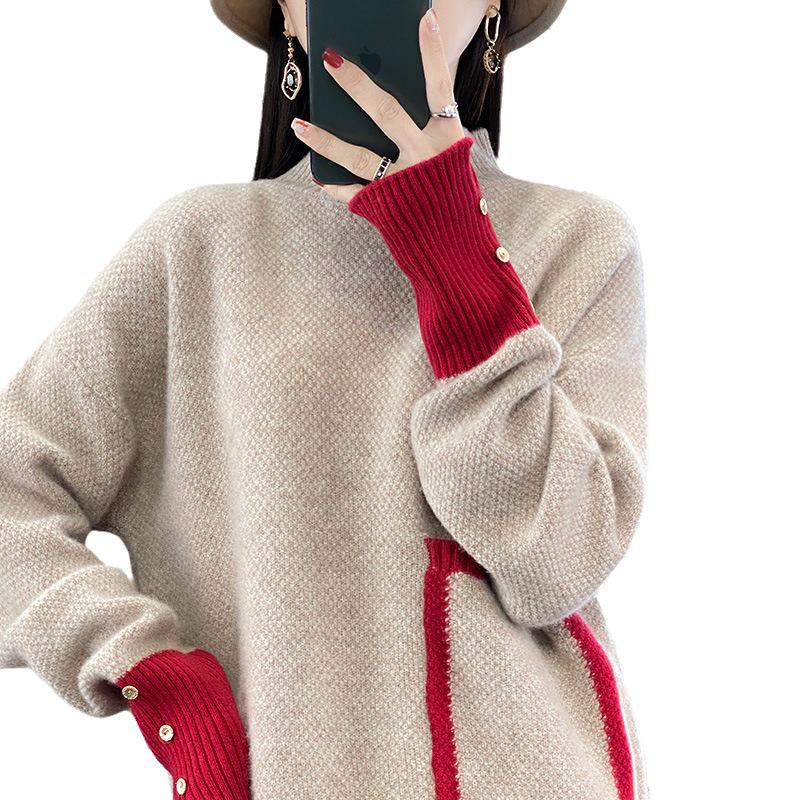 Versatile High-Neck Wool Sweater: Korean Style Cashmere Feel for Fashionable Women