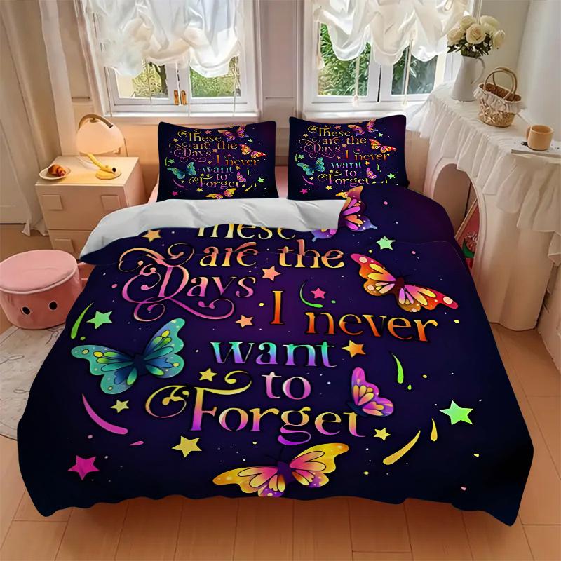 3pcs Colorful Butterfly Ideas Quilt Set Cartoon Themed Bed Quilt Set Lovely Character Bedroom Decor Bed Quilt Set Four Seasons (1 Cover + 2Pillow