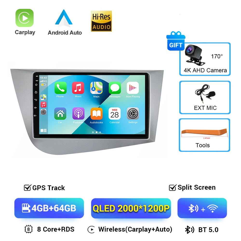 Android 16 Car Radio For Seat Leon 2 MK2 2005-2012 Auto Multimedia Player GPS Navigation Built-in Carplay Auto 2din No DVD H6