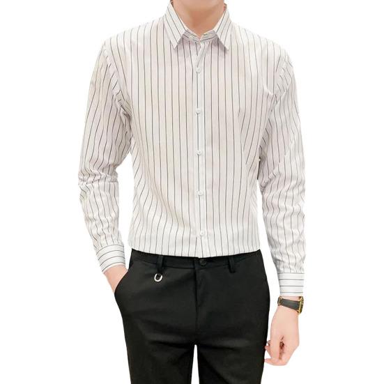 Рубашка мужская Yousheng, однобортная, с полосатым принтом, отложным воротником и длинными рукавами, официальная, в деловом стиле, офисная, средней длины, топ для свиданий