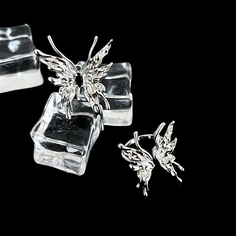 Винтажное металлическое кольцо в стиле панк с растворенной бабочкой, женское регулируемое кольцо, модное изысканное кольцо в стиле аниме с насекомыми, готические украшения